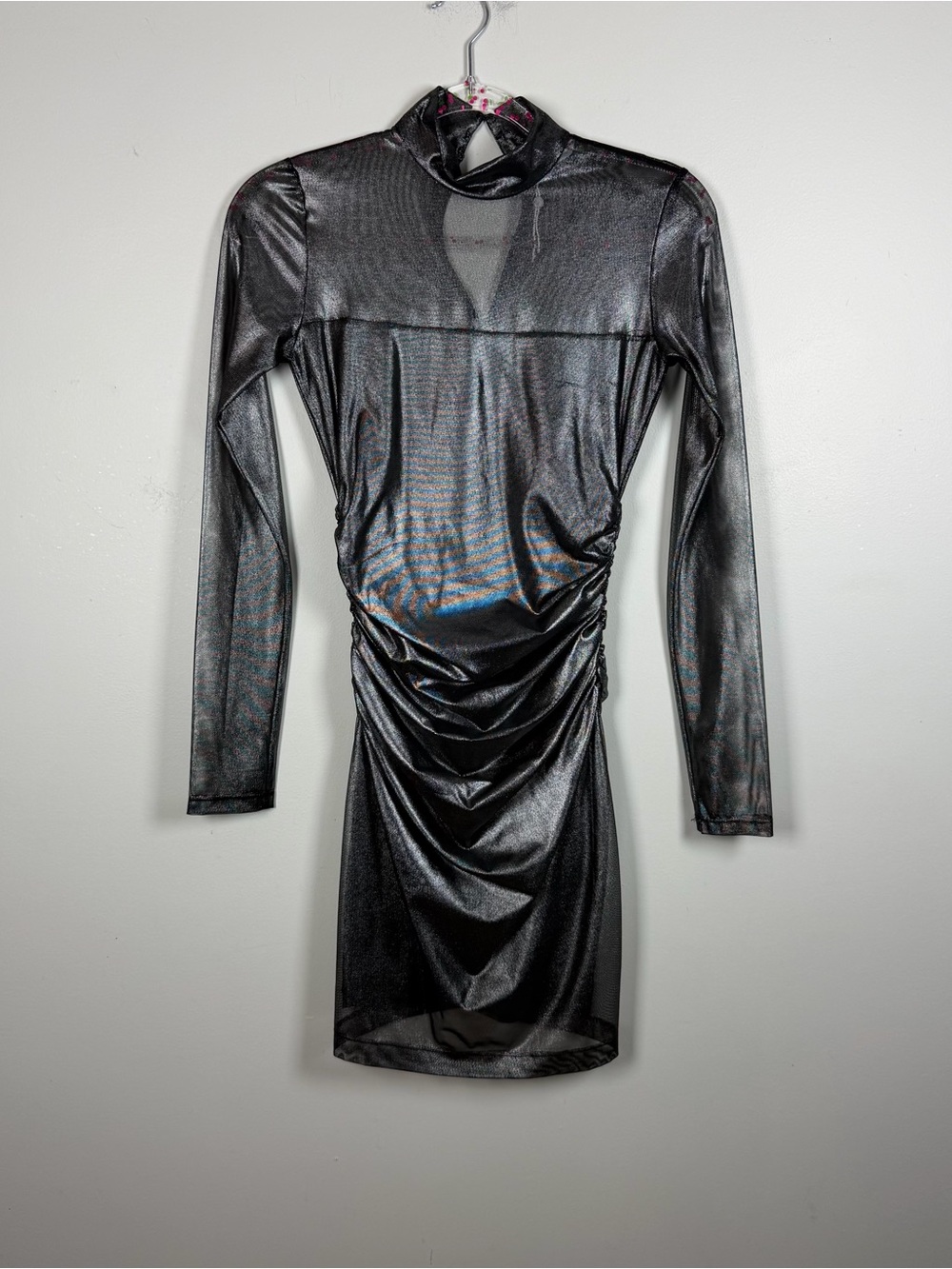 Amanda Uprichard Dominique Dress Black Silver Mesh Turtleneck Mini Party XS